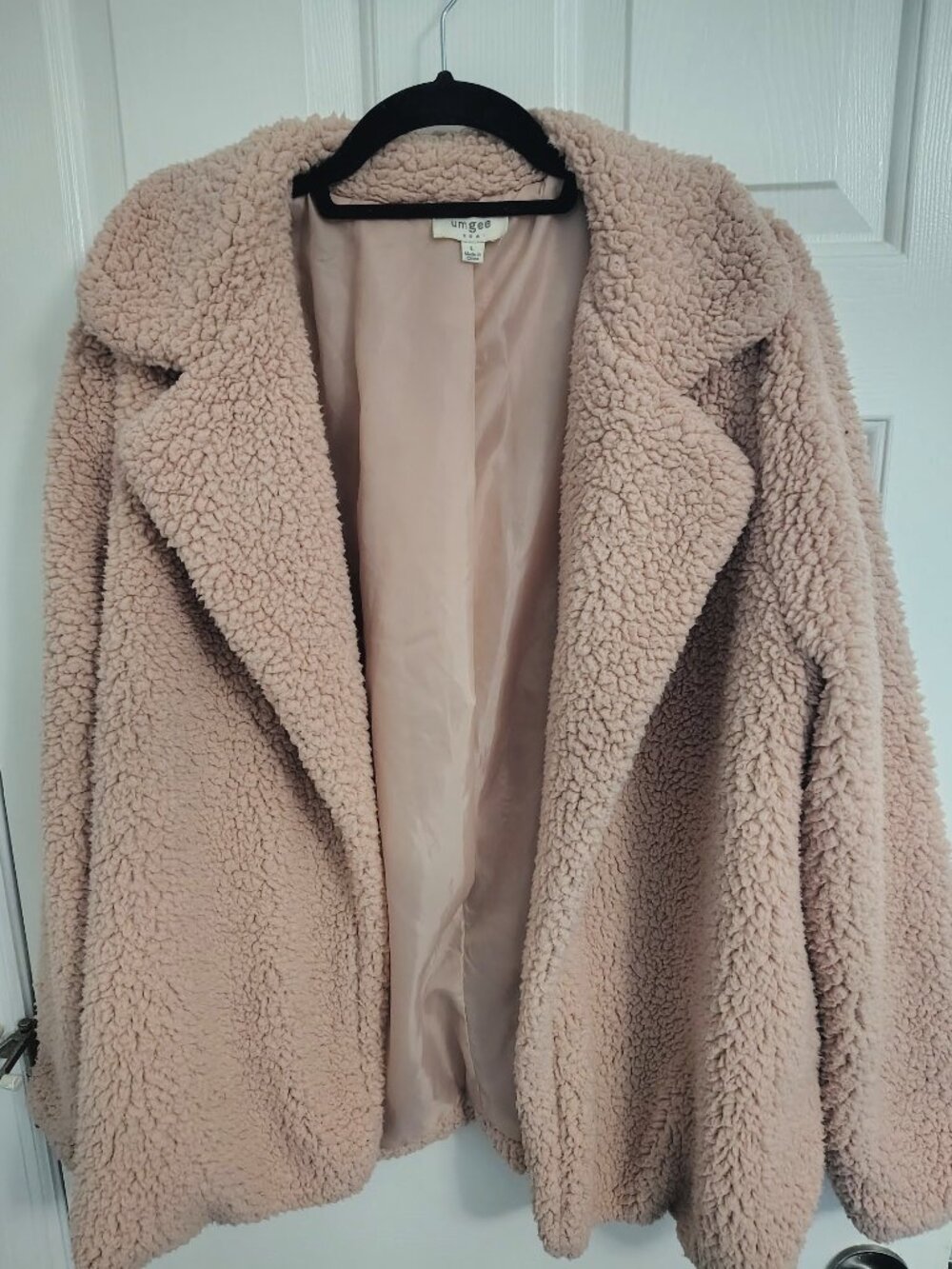 Umgee Blush Pink Teddy Sherpa Open Front Coat Jacket Size Large